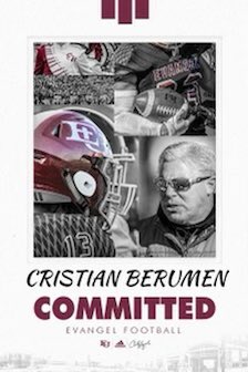 cberumen6's tweet photo. I’m excited to announce I have accepted an offer at Evangel University to play football and pursue my degree. I would like to thank my parents and my coaches for supporting me. I’m excited to be a Crusader. #commit @CoachHepola  @CoachJDeSoto @CoachFlo_  #EU https://t.co/J5Sk24ZQu4