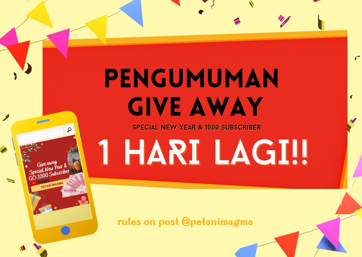 PetaniMagma's tweet photo. PENGUMUMAN GIVE AWAY @PetaniMagma BESOK GUYS!😱
Don't Forget stay Instagram &amp; Youtube @PetaniMagma

#IndonesiaGiveaway25 #WeLoveYouTOO #IkatanCinta https://t.co/EJoYnO2cHf