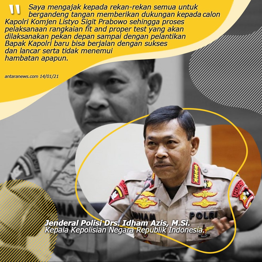 Kapolri Jenderal Idham Azis mengajak seluruh jajarannya untuk mendukung keputusan Presiden Joko Widodo yang memilih Kabareskin Polri Komjen Pol Listyo Sigit Prabowo sebagai calon penggantinya. #FigurCalonKapolri