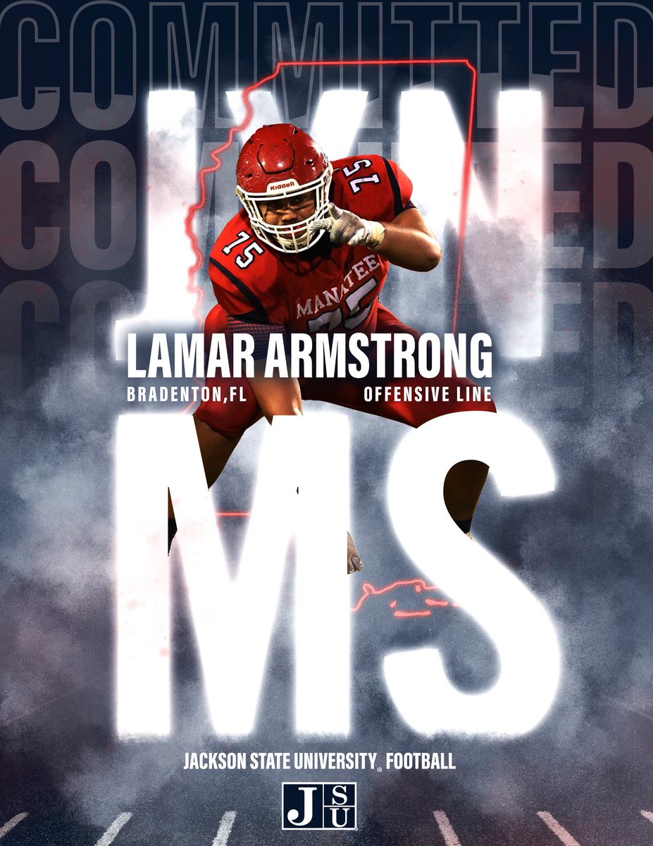 ArmstrongC75's tweet photo. Grateful to announce I will be continuing my education and football career at Jackson State University!!🔵⚪️🐅 #IBelieve#Theeilove @ManateeFB @RecruitManatee @DeionSanders @CoachMikeJSU @CoachHartJSU @GoJSUTigersFB @Yusuf_Shakir https://t.co/E85RcaP8nW