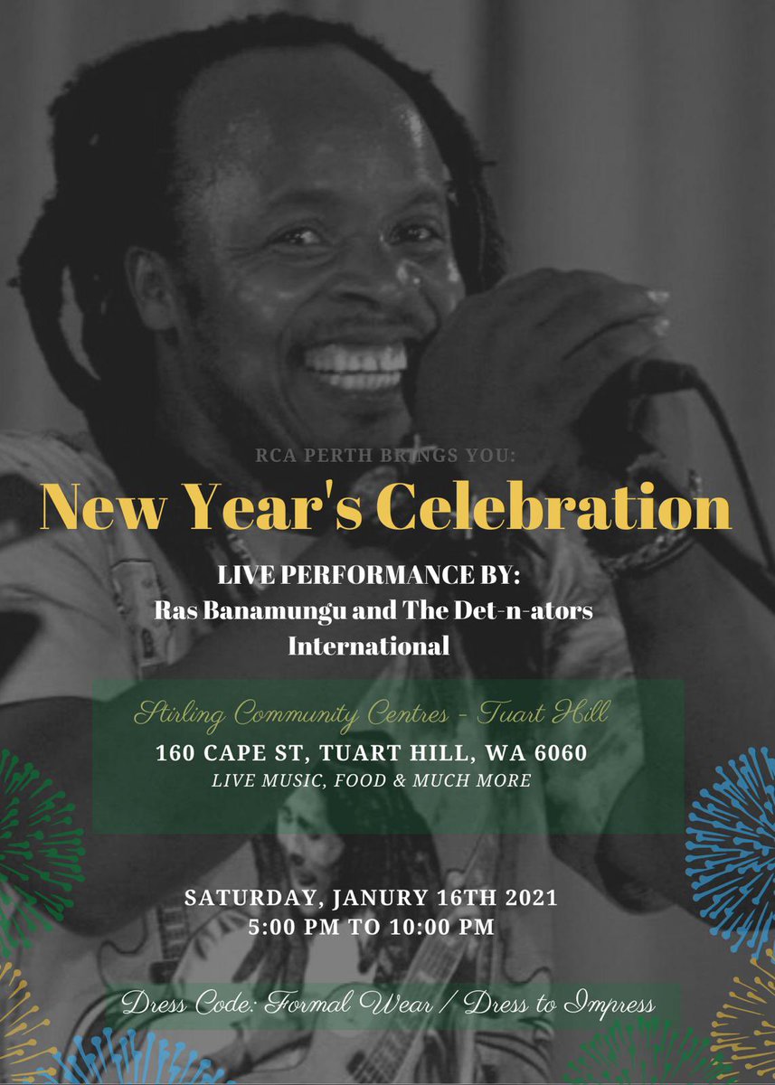 RCAPerth's tweet photo. We are happy to announce that Perth based Rwandan musician @Rasbanamungu1 will be performing at tomorrow’s New Year’s Celebration 🎊 

#RCAPERTH https://t.co/NJtAiLe05f