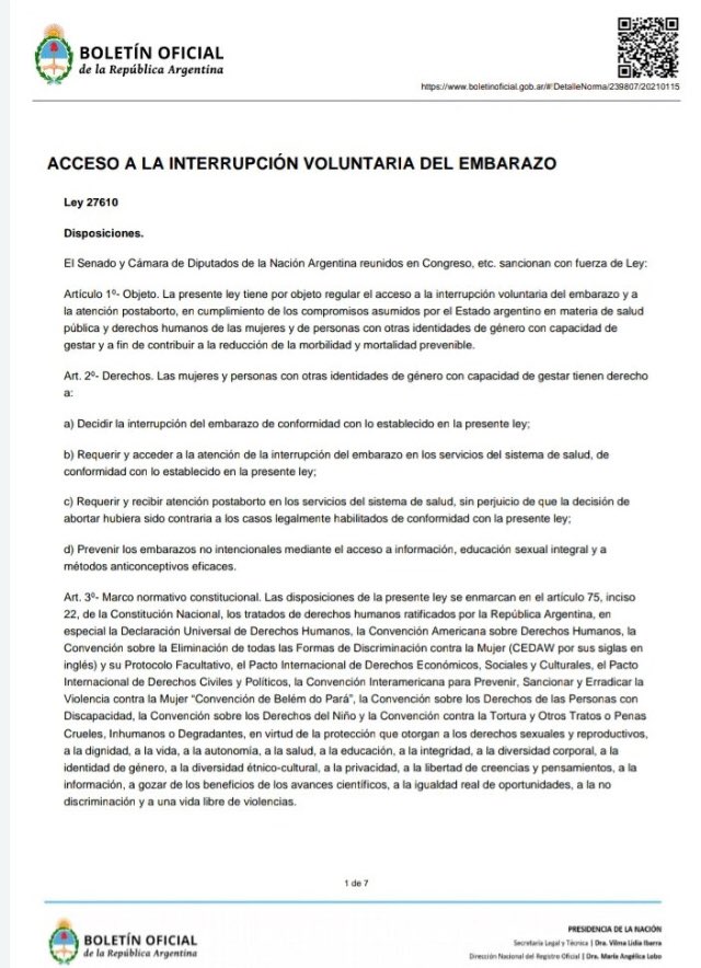 RedSaludDecidir's tweet photo. Ya está publicada en el boletín oficial 💚💚 nuestra Ley de Interrupción Voluntaria del embarazo 
En 8 días entra en vigencia. 
Vamos a seguir garantizando derechos en todo el país. #contasconnosotres💚🙌 https://t.co/1iYpjyOi2d