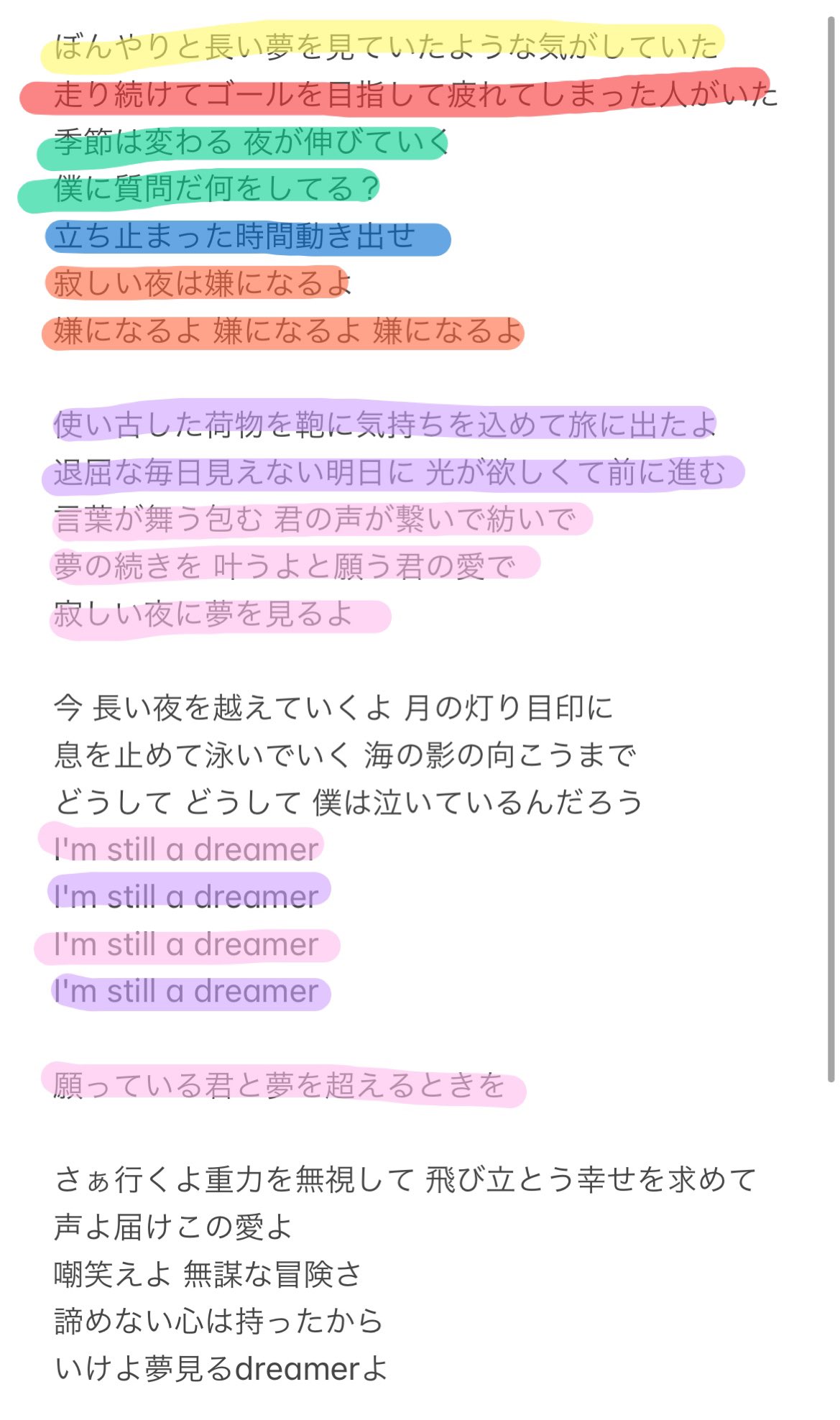 7order武道館で初披露された本人作詞の Dreamer 歌詞と歌割りこんな感じかな 4公演の記憶と周りの力を借りて T Co Fonlrsm8bs Twitter