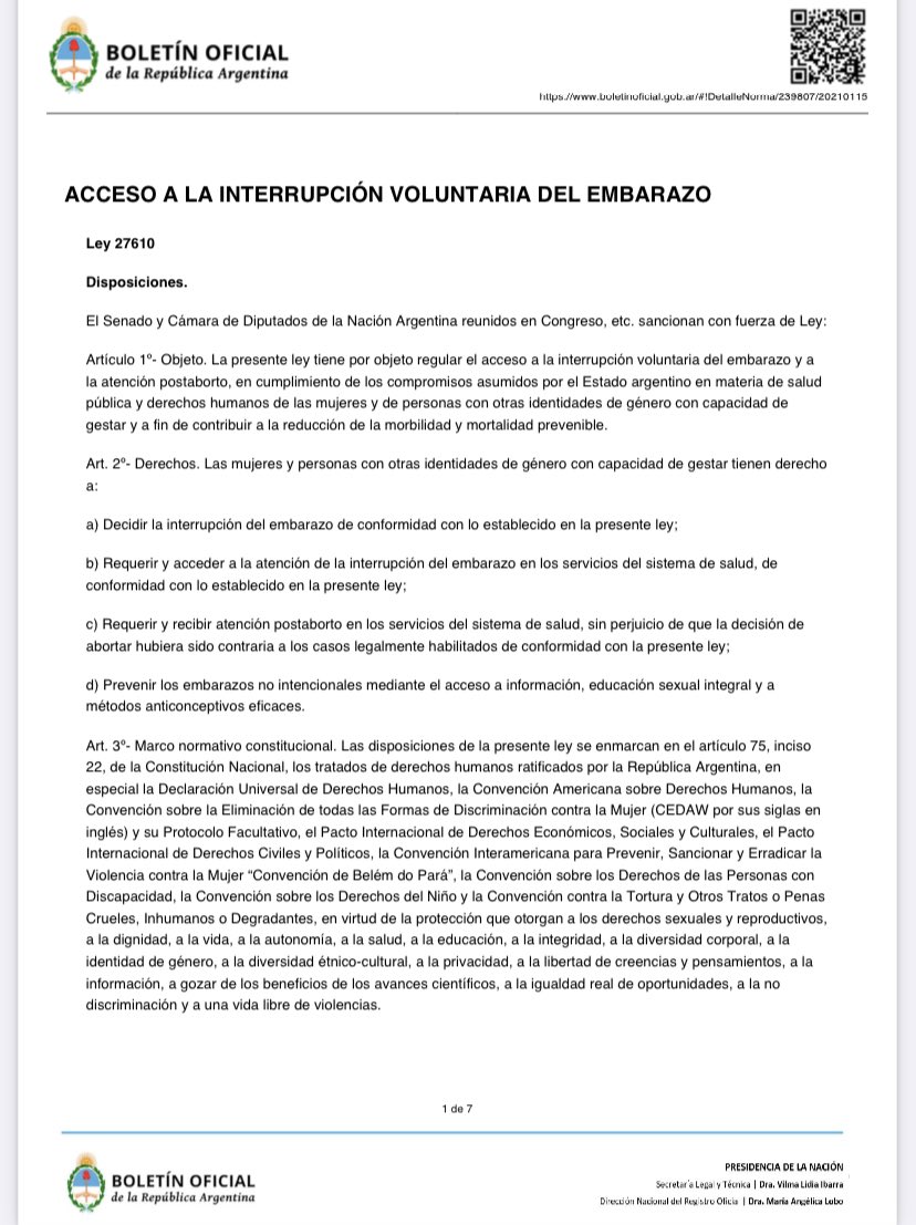 soyingridbeck's tweet photo. Se terminó la clandestinidad. La ley 27.610 de Interrupción Voluntaria del Embarazo fue publicada en el Boletín Oficial. Entra en vigencia el 24 de enero. #EsLey 💚 https://t.co/WTr99q3vAt