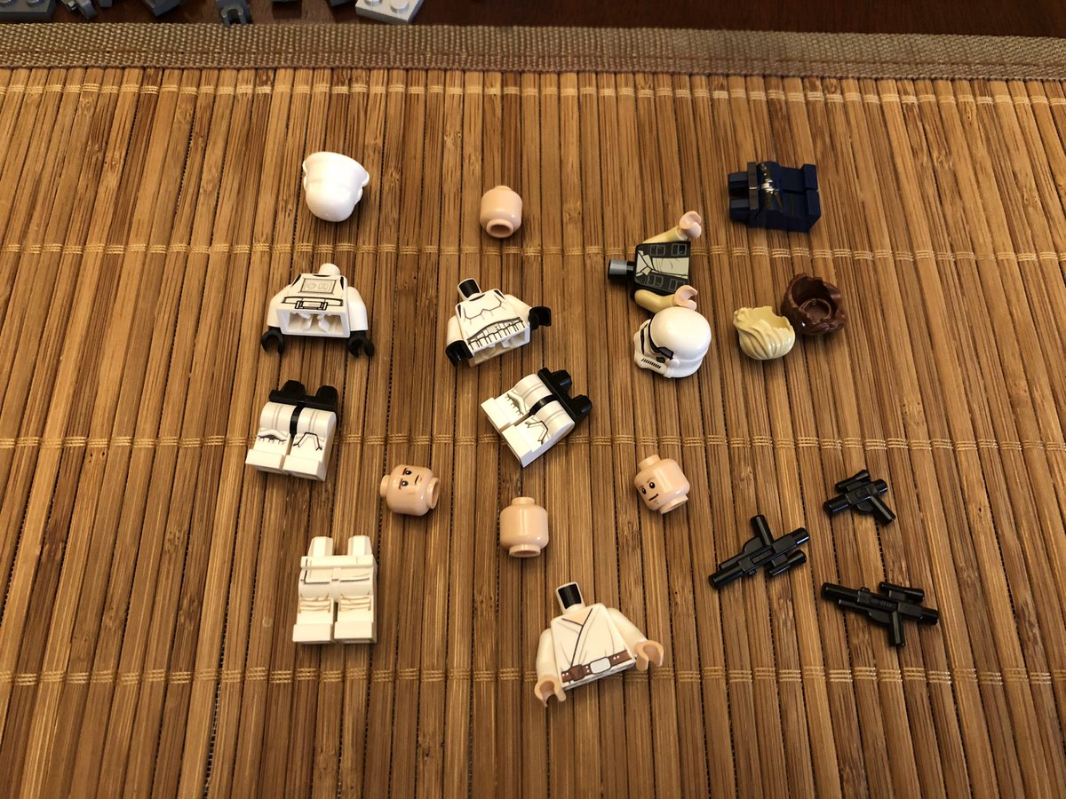 Let’s begin section 2! These sections are, frankly, massive. It’s becoming difficult to take photos of all the pieces, so expect less detail from here out.As always, figure first: Luke (Tatooine), Han, and two stormtroopers.The first pieces widen the supports at top.  #LEGO  