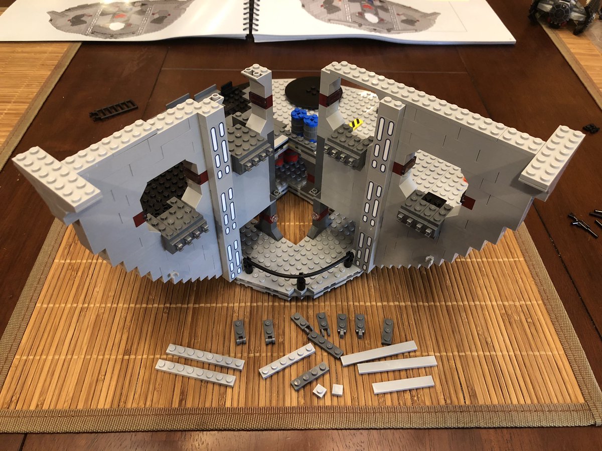 Now we are at the top! A layer of thin plates across the top tie the supports together. We also build this flexed support bar across the open section, then add a ladder and stock a gun rack. Section 2 took a few hours across last night and tonight, it’s huge!  #LEGO  