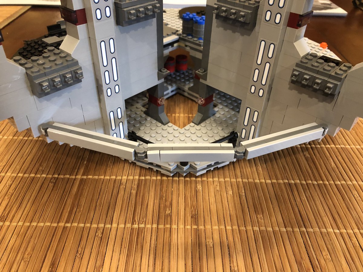 Now we are at the top! A layer of thin plates across the top tie the supports together. We also build this flexed support bar across the open section, then add a ladder and stock a gun rack. Section 2 took a few hours across last night and tonight, it’s huge!  #LEGO  