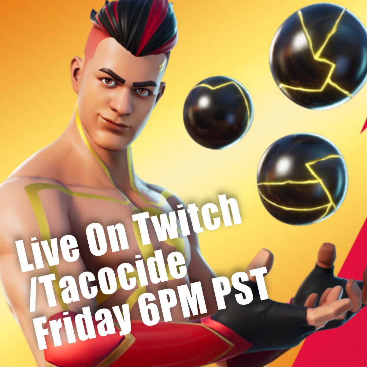 tacocide's tweet photo. Live tomorrow on Twitch the Grefg’s Floor is Lava Solo Tournament. Starting at 6PM Pst get ready to burn some people. https://t.co/0VqbZtRXMj