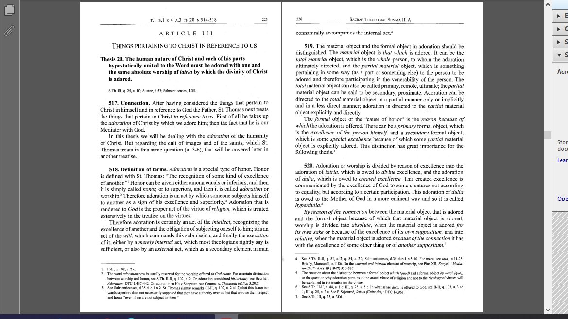 On the topic of the devotion to the Sacred Heart [thread]:**Thesis 20. The human nature of Christ and each of his parts hypostatically united to the Word must be adored with one and the same absolute worship of latria by which the divinity of Christ is adored.**