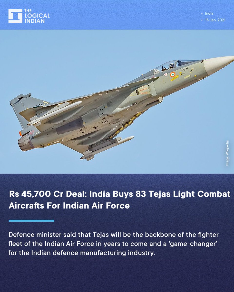 LogicalIndians's tweet photo. The Cabinet Committee on Security, led by PM Narendra Modi, on Wednesday, approved the procurement of 73 LCA #TejasMK1A fighter aircraft and 10 LCA #TejasMk-1 Trainer aircraft for ₹45,696 crore along with design and development of infrastructure sanctions worth ₹1,202 crore. https://t.co/tdFfsiSpFi