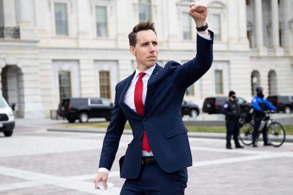 January 6th--While the insurrectionists sit outside of the Capitol, Joshua Hawley walks by and gives them a salute--showing support for their march to "Stop the Steal" that never happened. Sowing doubt. Fanning the flames.32/