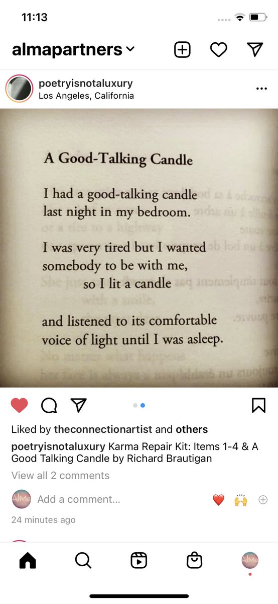 PartnersAlma's tweet image. Thank you @poetryisnotaluxury for this wisdom. #richardbrautigan #poetry #poetrycommunity #poet #karma #silence #godeep #listenmore #almapartners