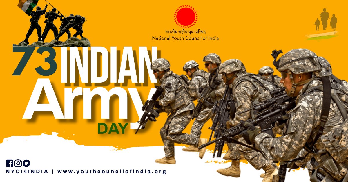 Let us celebrate Indian Army Day by Saluting All the Army men do their Bravery, Dedication and Patriotism. #ArmyDay #IndianArmy 
<a href="/iamdatchana/">DATCHANAMOORTHY RAMU</a>
<a href="/nyci4india/">National Youth Council Of India</a>
<a href="/amarprasadreddy/">APR</a>