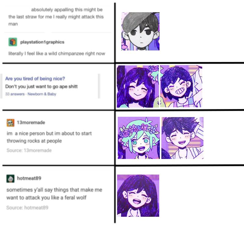 i realize i never posted my rly good memes (by which i mean bad memes) for omori so heres my thread of them. spoilers in some of them, but mostly stupid. hope no ones done any of these before.  #OMORI