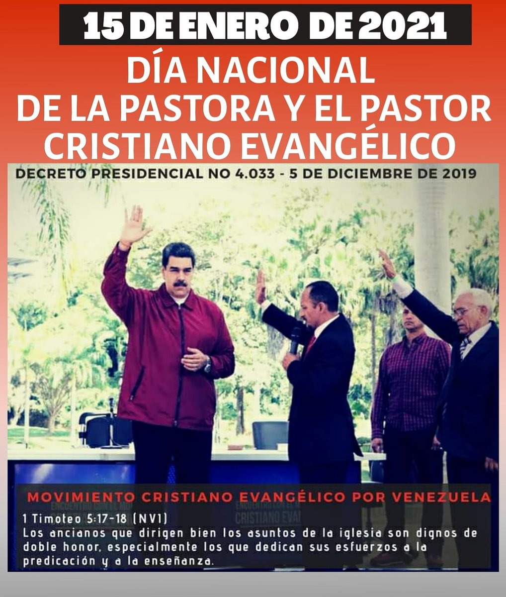 prmoisesgarcia's tweet photo. Hoy, 15 de Enero de 2021, Celebramos por segundo año consecutivo, el Día de la Pastora y el Pastor Cristiano Evangélico en Venezuela, decretado por nuestro Presidente @NicolasMaduro, DIOS BENDIGA A VENEZUELA @VTVcanal8 https://t.co/WX7DAJfKJe