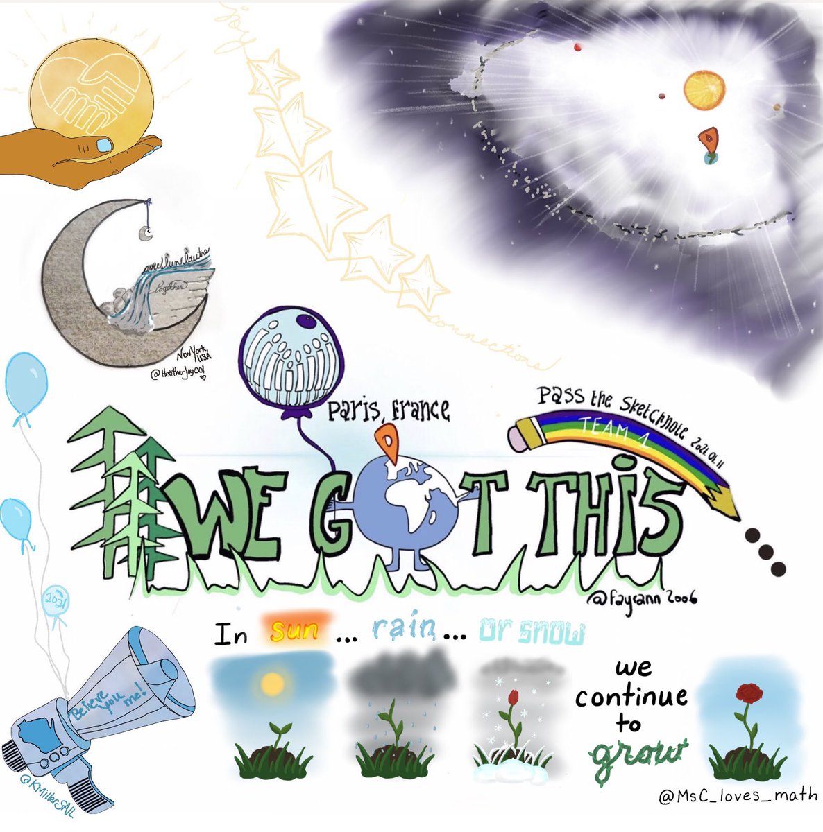 Team 1: We Got This!!! From Earth to the Moon, then beyond and back. #SNday2021 #PassTheSketchnote <a href="/Fayrann2006/">FrancoiseO.</a> <a href="/HeatherJoy001/">HeatherJoy ~ Delightful Disruptor</a> <a href="/HCSTechsquad/">Mr Mathy</a> @KMillerSAIL <a href="/PTSketchNote/">Pass The Sketchnote 💭✏️🌍</a>