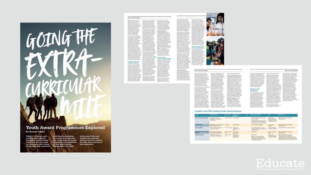 EducateMag's tweet photo. ✳️ Duke of Edinburgh Award
✳️ CREST Award
✳️ Sports Leaders 
✳️ NCS
✳️ Young Enterprise

We take a look some of the top Youth Award Programmes in the latest issue of #EducateMag

Read for free 👉 https://t.co/7ClSgokwx9 https://t.co/U85RoIioRA