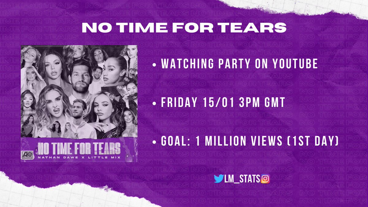 lm_stats's tweet image. The #NoTimeForTears MV premieres in 30 minutes!! @NathanDawe will soon join the live chat: youtu.be/71JXWltqrOM

Also, here's a reminder of our watching party later today at 3PM GMT, don't miss it!! @LittleMix
