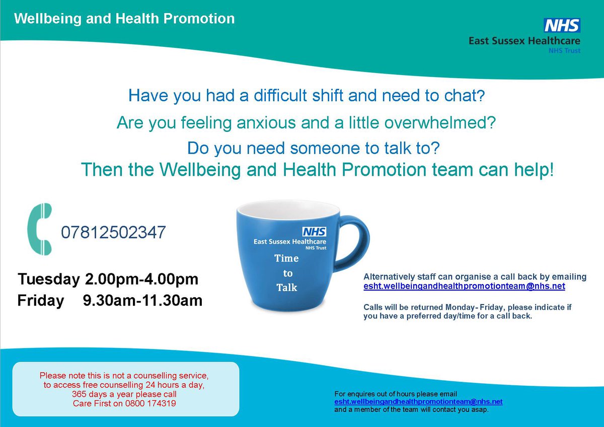 JeanetteW21's tweet photo. Wellbeing support @ESHT_Medicine @ESHT_TCS @ESHT_OOH @NHSE_Wellbeing @ESHTOPPS @cassandrablowe1 @RelfPaul @EvetteDavies1 @ESHT_RSGH @OccHealth_ESHT @CommunityNursi2 @esht_pharmacy @ESHTdietitians please RT https://t.co/vt4wzsgmmk