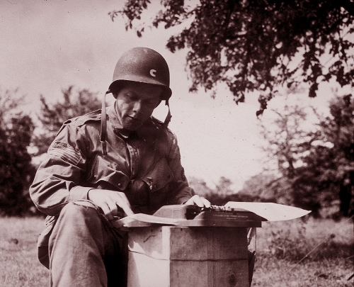William Walton of Time Magazine jumped with the 82nd Div. He jumped with a portable Hermes typewriter from the same aircraft as Gen. James Gavin. Time published a piece detailing his account from June 6-9th in their June 19th edition.William and typewriter (See "C" helmet)/14