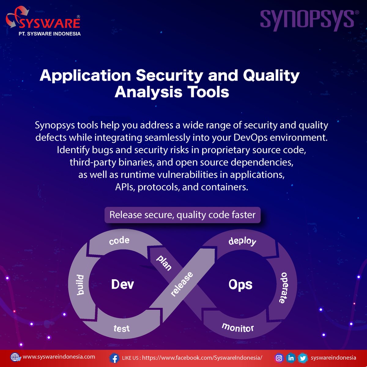 SyswareIndo's tweet image. #Synopsys security and quality solutions integrate seamlessly into the workflows your development and DevOps teams use every day.
What is DevOps? Read more here : bit.ly/3bxKU1d
#securitytestingtools #softwareintegrity #applicationsecuritytesting #syswareindonesia