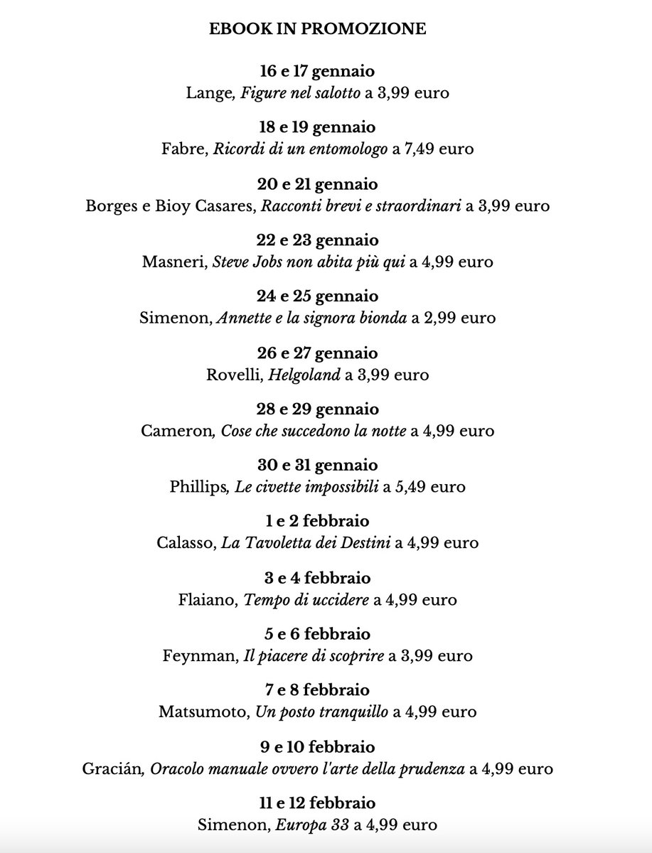 Come detto, da domani tutto il nostro catalogo sarà scontato del 20%, a esclusione delle novità degli ultimi 6 mesi. Alcune delle novità saranno però scontate del 50% in ebook, questa la lista: