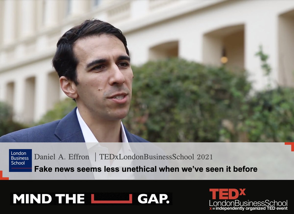 TEDxLBS's tweet photo. Save your tickets now at https://t.co/tUEt3zRKyF
Feb 2nd &amp; 4th 2021, from 7:00pm to 8:30pm (GMT)

Why is #fakenews spreading on #socialmedia faster and farther than real #news? Daniel Effron, #prof @LBS tell you about in his #TedTalk #mindthegap #tedx #lbs #London https://t.co/fqBbgikMWi