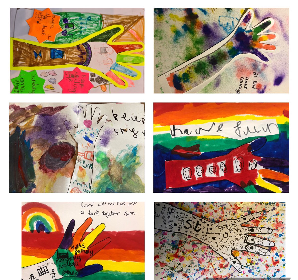SwithPrimarySch's tweet photo. Here is a selection of beautiful ‘Hopeful Hands’ made at home by children at Swithland St Leonard’s Primary School. Although we are not together in school, these hopeful hands have kept us united and have brought hope to everyone. #hopefulhand #swithlandchallenge @BBCTheOneShow https://t.co/o5LbfTOis6