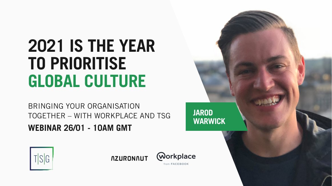 "In a year where we grew quickly by acquisition and added hundreds of new colleagues from across the globe to our team, we’ve used @workplacefromFB to build culture and create connection." - Jarod Warwick, TSG

Webinar 26/01 - 10am GMT
attendee.gotowebinar.com/register/36523…