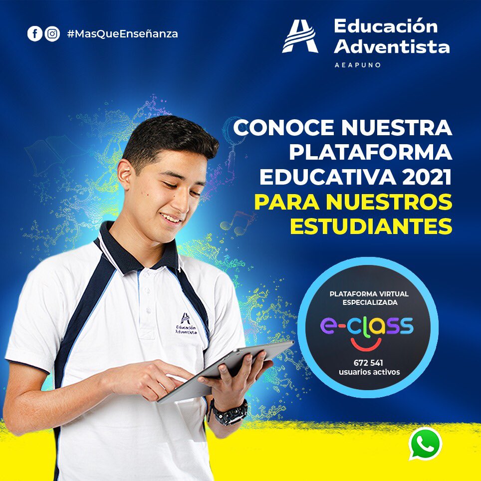 👩‍🏫 E-class Plataforma Educativa especializada que acompañará a nuestros estudiantes todo el 2021 para promover un aprendizaje de calidad. 💪

Informes y Matrículas Aquí ➡️: 
bit.ly/37B5ThJmatricu…