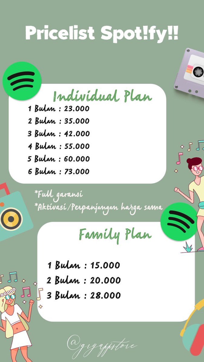 gryappstore's tweet photo. 🦙Spotify Harga terbaru januari 2021🦙 https://t.co/h4LeMreBDu