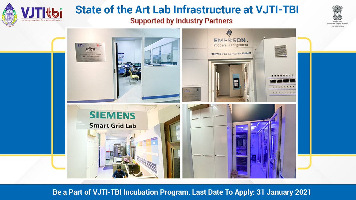 VJTI-TBI is accepting applications!!! 

Get a chance to use our highly updated smart lab infrastructure for free!! 

Apply Now- lnkd.in/eUt-jqS

#startup #technology #ai #iot #ml #energy #cleanenergy #apply #industrycollab #vjti #vjtitbi