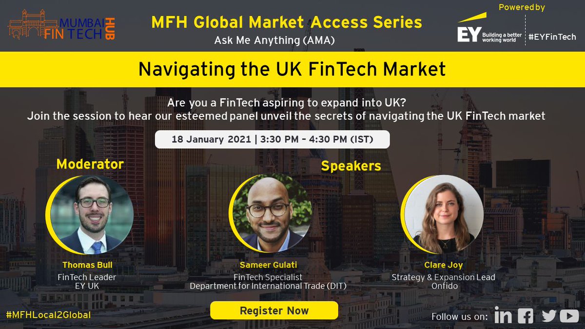 ✈️✈️✈️Is the UK your next FinTech destination?

Apply here to join our session on the UK FinTech market – bit.ly/MFHLocal2theUK
📅 Session date : 18 Jan’21, 3:30 – 4:30 PM IST

<a href="/SameerG1987/">Sameer Gulati</a> <a href="/tommybull/">Tom Bull</a> <a href="/cecj/">Clare Joy</a> @tradegovuk <a href="/Onfido/">Onfido, an Entrust company</a> 

#FinTech #India #MumbaiFinTechHub #MFH