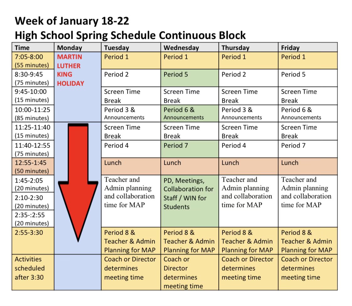 Here is next weeks schedule! Enjoy your three day weekend!