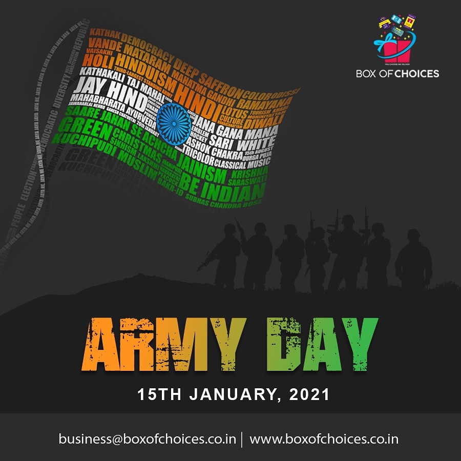 BoxofChoices's tweet photo. Let us celebrate with Pride the service rendered to the Nation by our Fearless and Selfless Warriors!!😇
Indian Army Day!
.
.
.
.
.
#ArmyDay #Army #IndianArmy #IndianAirForce #IndianArmyDay #IndianArmyOfficers #IndianSoldiers #IndianDefence #JaiHind #ArmyStrong
#BoxOfChoices https://t.co/D6LJ6ehnwK