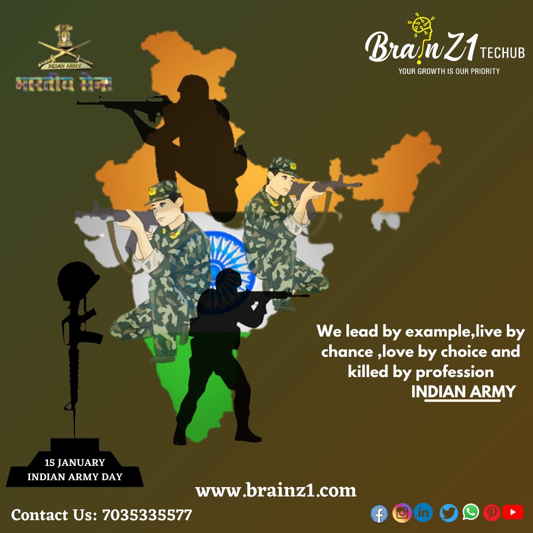 Brainz111's tweet photo. Happy Indian Army Day!  JAY HIND 

#ArmyDay2021 #army #IndianArmyDay #IndianArmy #ArmyDay #bz1 #brainz1 #brainz1techub #bz1community #TechStartup https://t.co/0tJ7ynxm35