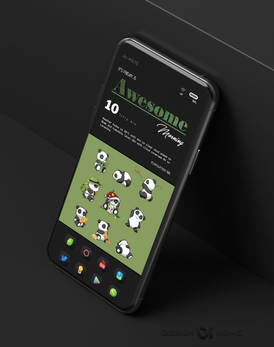 MrMorniingstar's tweet photo. Widgets~#neuon #tapon @LOKESHCHAUHAN78
Icon~#AthenaDark @One4Studio
Templates~@pashapuma1 @design_ironic
#mentors @Seamoon757 @TanishaM_3 @iammrbhaskar ๐
#panda #minimal #screen https://t.co/zx5QnuWJvy