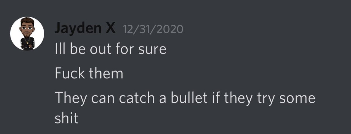 On Discord Sullivan says “They catch a bullet if they try some shit.”