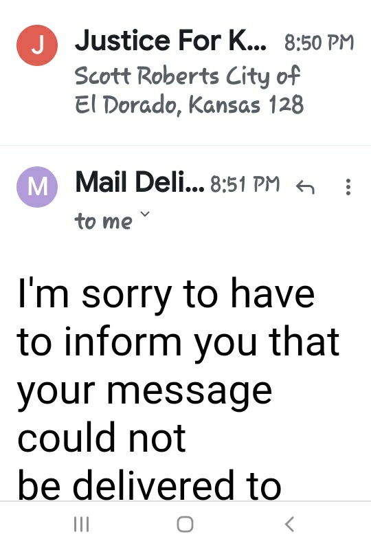justice4_Kaiden's tweet photo. The #Detective at @ElDoradoPolice no longer has a working email. And he is the one in charge of MY case? What is the matter with @cityofeldo ? #justiceforkaiden #gunviolence #unsolvedcase #forever14 #skaterboy #undetermined #death #butlercountyks #DoYourJob #crime https://t.co/8R6UzYn2ZW
