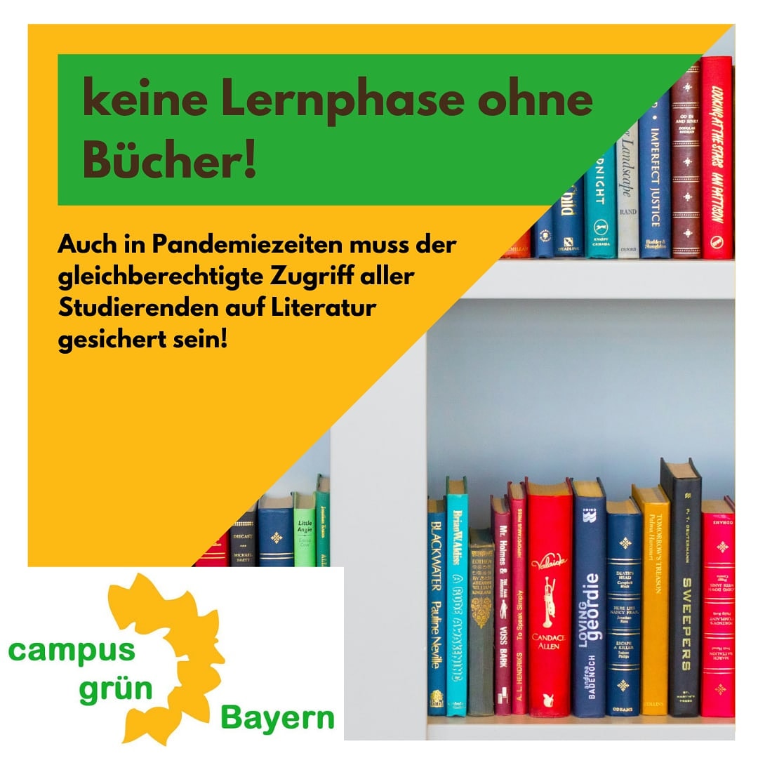 Durch den Lockdown ist es an einigen Unis unmöglich, Bücher auszuleihen. Uni-Literatur ist jedoch idR für Studis zu teuer, um sie sich selbst zu kaufen. Wir fordern deshalb eine Erweiterung des Online-Angebots aller Bayer. Unibibs &amp; die Einrichtung von Click&amp;Collect-Systemen 📚
