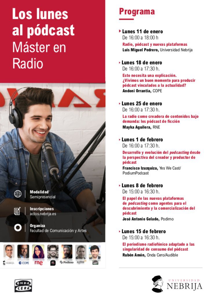 aorrantiah's tweet photo. En el #periodismo actual 📰📻📺📲 hay mucho qué y mucho quién pero muy pocos porqués.

‘¿Vivimos un buen momento para producir #podcasts vinculados a la actualidad 🎧?’

Contesto el lunes en el ciclo #LosLunesAlPodcast de @Nebrija 🧑🏻‍💻. 

Inscríbete aquí 👉🏻https://t.co/N1aBuH5ssr https://t.co/KRZekr9a6D