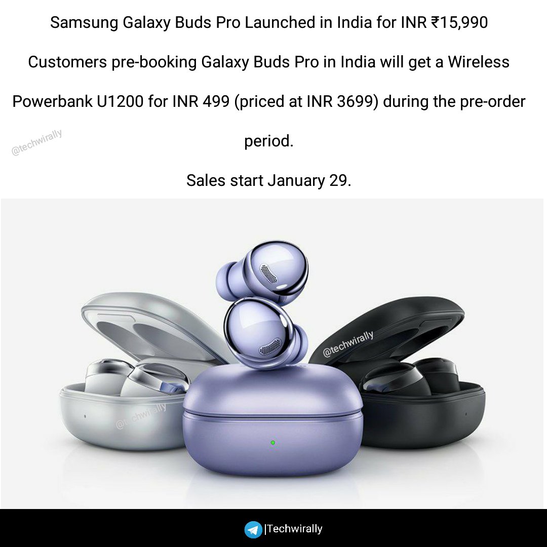 techwirally's tweet photo. Samsung Galaxy Buds Pro Launched in India for INR ₹15,990

#GalaxyBudsPro #GalaxyS21 #SamsungUnpacked https://t.co/15vRGcCiqi