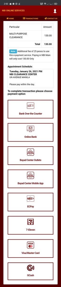 michellprendol's tweet photo. @nbi_clearance Need to do online appointment first. Online shows "Additional fee of 25 pesos to use this e-payment service. Paying in NBI Main will only cost 130.00 Only", but we can NOT complete the transaction of online appointment without choosing e-payment. How to pay130only? https://t.co/JHGlEtYjnZ