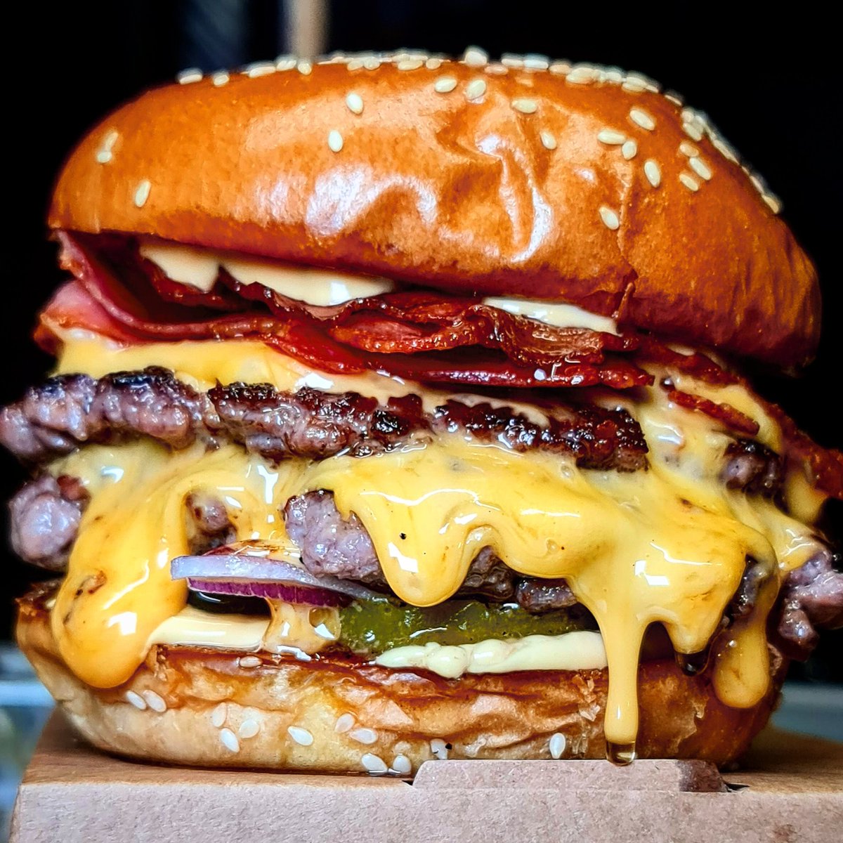 BigGrillieStyle's tweet photo. @robinwscott We think about burgers 24/7. I think on a day off mid pandemic the rules no longer apply anyway. 

Here are the two you requested. The pastrami is finished on the flattop to make a pastrami bacon. It's my favourite.  Also these are doubles, they make the pics look better. https://t.co/2qAOYBg7Er