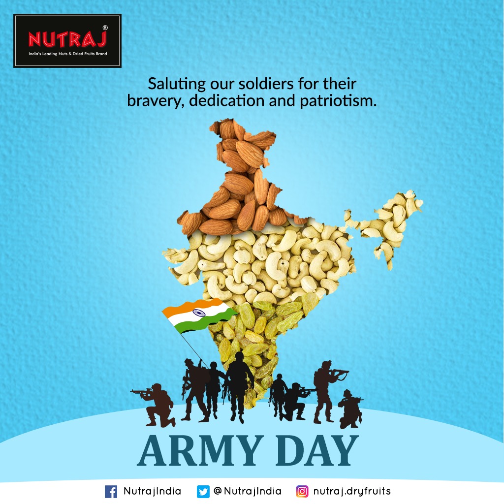 NutrajIndia's tweet photo. Let us celebrate Indian Army Day by saluting all the Army men for their bravery, dedication and patriotism. #Nutrajdryfruits wishes you all Happy National Army day 2021!
.
#Nutraj #NutrajDryfruits #Heroes #IndianArmyday #ArmyofIndia #Armyday #Armyday2021 #Armydayspecial #healthy https://t.co/h5Nh32rAJH