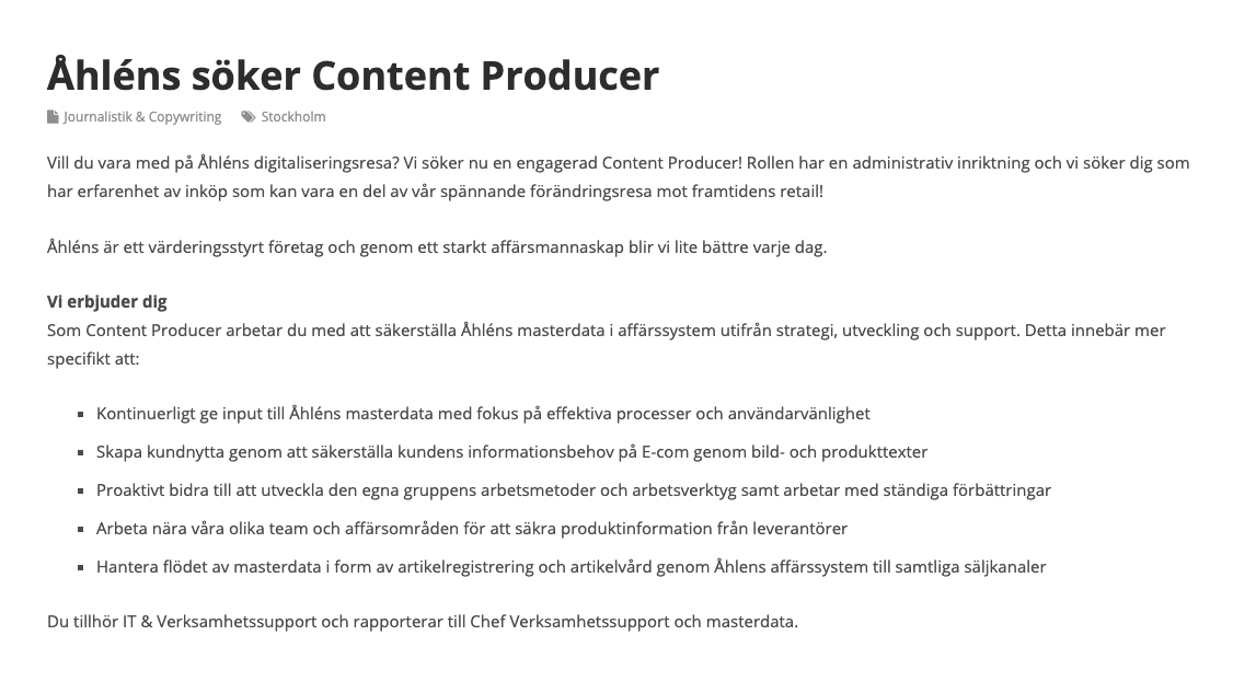 Nytt svenskt rekord i att stretcha rollen "Content producer"