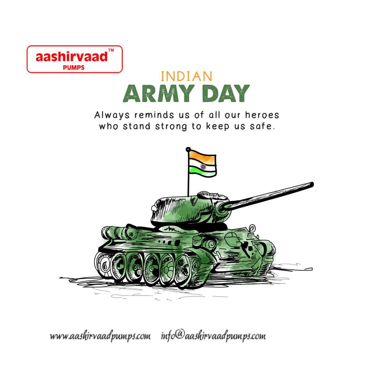 aashirvaadpump's tweet photo. A day to honour the innumerable sacrifices of our soldiers for the country. #ArmyDay
.
.
.
.
.
.
#ArmyDay #Aashirvaad #BuyLocal #aashirvaadpumps #Durability #AssuredQuality  #LowMaintenance #SmartCities #CorrisionResistent #DrainageProducts #waterpump #VocalForLocal #MadeInIndia https://t.co/Xu9eM5JGlP