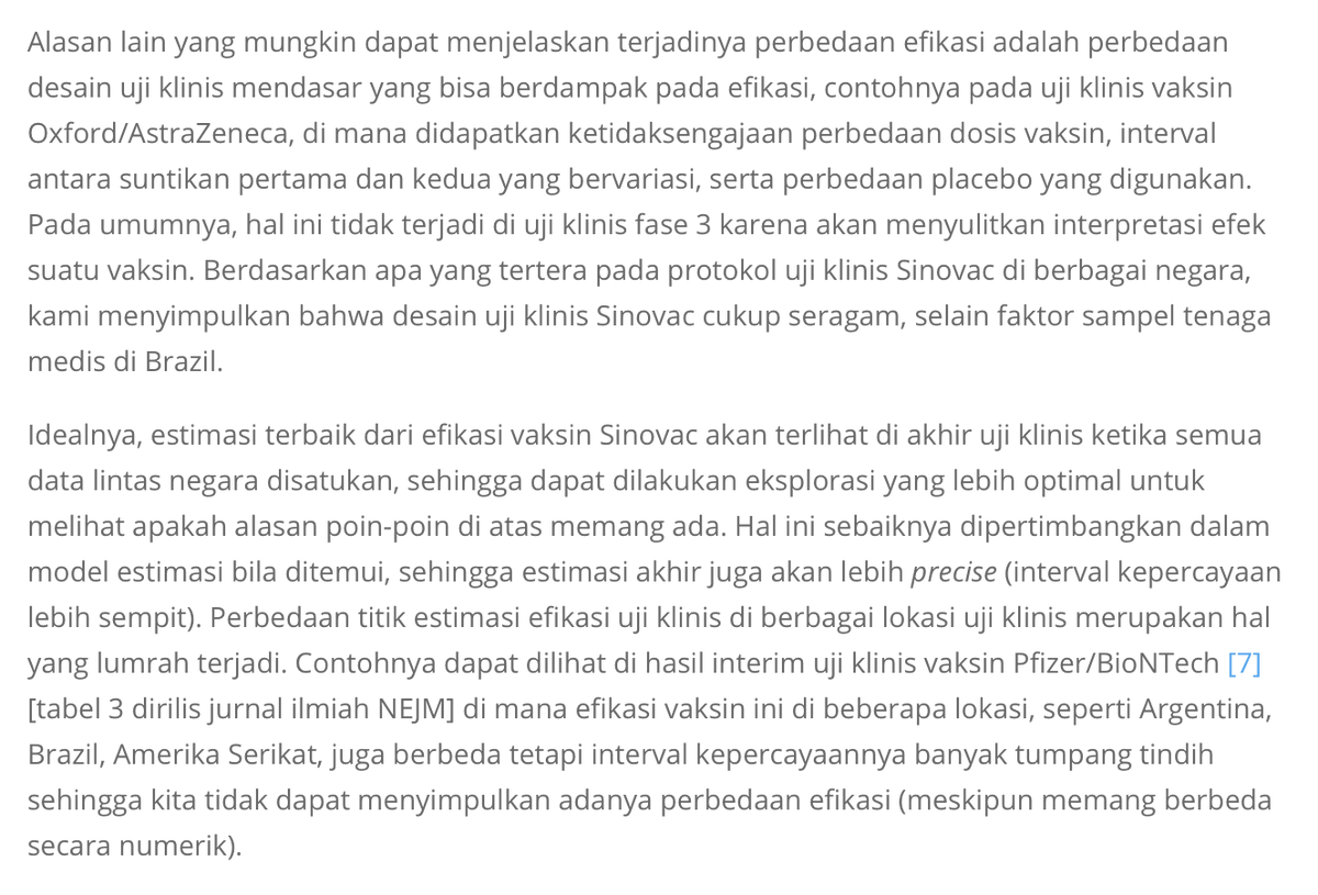 [perbedaan efikasi di lokasi uji klinis yang berbeda]kemungkinan utama:• effect modification• sampling variability• measurement bias/erroratau kombinasinya.