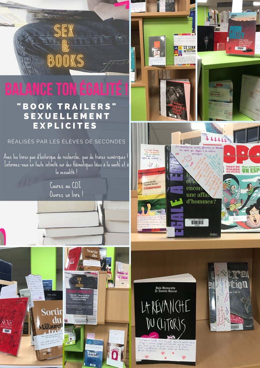 Plaisir, consentement, clitoris, handicaps, violences, harcèlement, IST, pornographie, identités, avortement, LGBTI+, drogues, contraception, GPA... retrouvez toutes ces thématiques dans les Books Trailers des élèves de 2nde dans le cadre du projet Balance ton égalité !