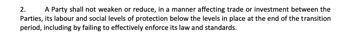 (2) It risks damaging UK-EU relations and the imposition of tariffs. While the UK-EU deal does not prevent UK from lowering labour standards in all cases, it does where there's evidence of an impact on trade and investment.This flagrant act of deregulation could meet that test.